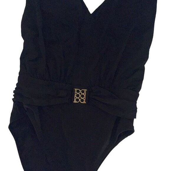 Bleu Rod Beattie Womens Ruched Open Back Halter One Piece Swimsuit Black Size 4 - Picture 2 of 4